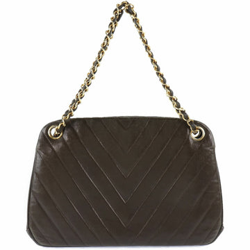 CHANEL V Stitch Chevron Vintage Lambskin Brown Ladies Handbag