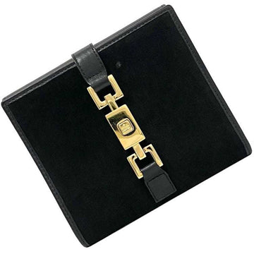 GUCCI Bifold Wallet Black Gold Jackie 035 001147 2131 Leather Velor  Flap Women's Push Lock