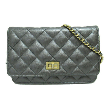 CHANEL Matelasse Chain Wallet Shoulder Bag Silver Lambskin [sheep leather]