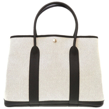 HERMES Garden 36 Toile H Leather Ivory U Engraved Tote Bag