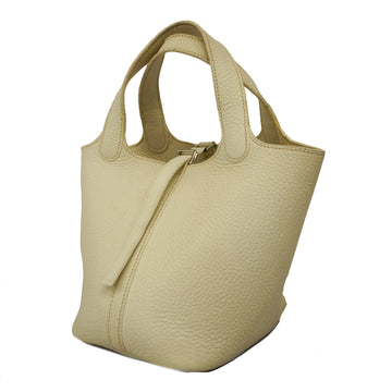 HERMESAuth  Picotin Picotane PM J Stamp Women's Taurillon Clemence Leather Handbag White