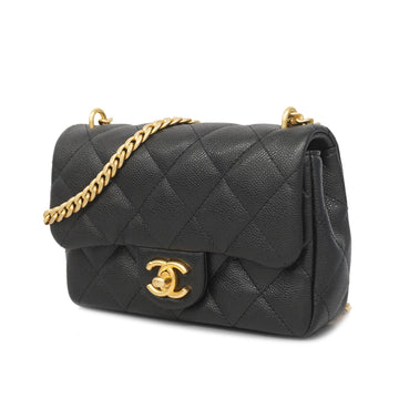 Chanel Shoulder Bag Matelasse Chain Shoulder Caviar Skin Black Gold metal