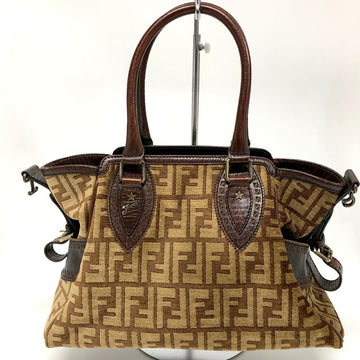 FENDI handbag 8BN157 Zucca pile canvas leather beige brown ladies