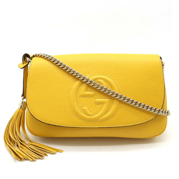 GUCCI Soho Interlocking Shoulder Bag Chain Tassel Charm Leather Yellow 536224