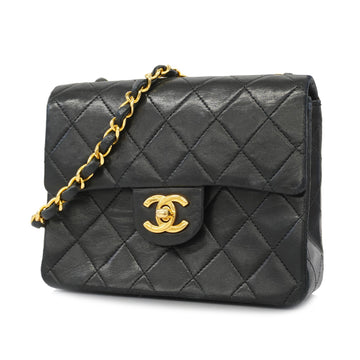 Chanel Shoulder Bag Matelasse Single Chain Lambskin Black Gold Metal