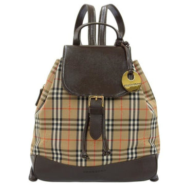BURBERRY Canvas Leather Plaid Rucksack Backpack Beige/Brown Women's