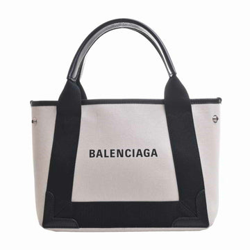 BALENCIAGA Canvas Navy Cabas XS Handbag 390346 Natural/Black