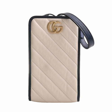 GUCCI Leather Marmont Quilted Smartphone Case Shoulder Bag White Navy