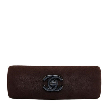 CHANEL here mark turn lock barrette brown black plated suede ladies