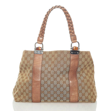 Gucci GG Canvas Bamboo Tote Bag 232947 Beige Brown Leather Ladies GUCCI