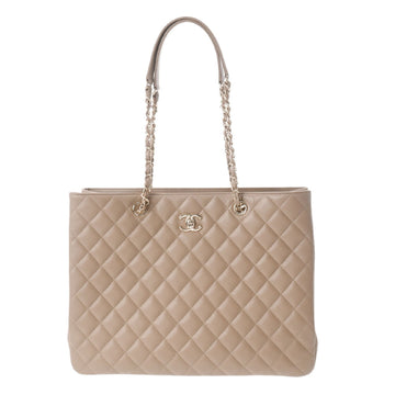 CHANEL Matelasse Chain Tote Beige A91046 Ladies Caviar Skin