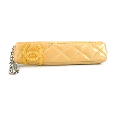 CHANEL Pen Case Cambon Line Leather/Patent Leather Beige Silver Women's e55914f