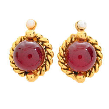 Chanel grippore color stone earrings red/gold metal