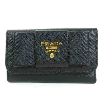 PRADA key case saffiano ribbon leather black ladies