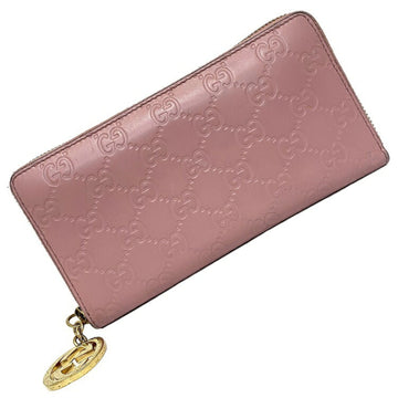 Gucci Wallet Pink Gold Shimaline 409342 Leather GUCCI Interlocking Charm Women's
