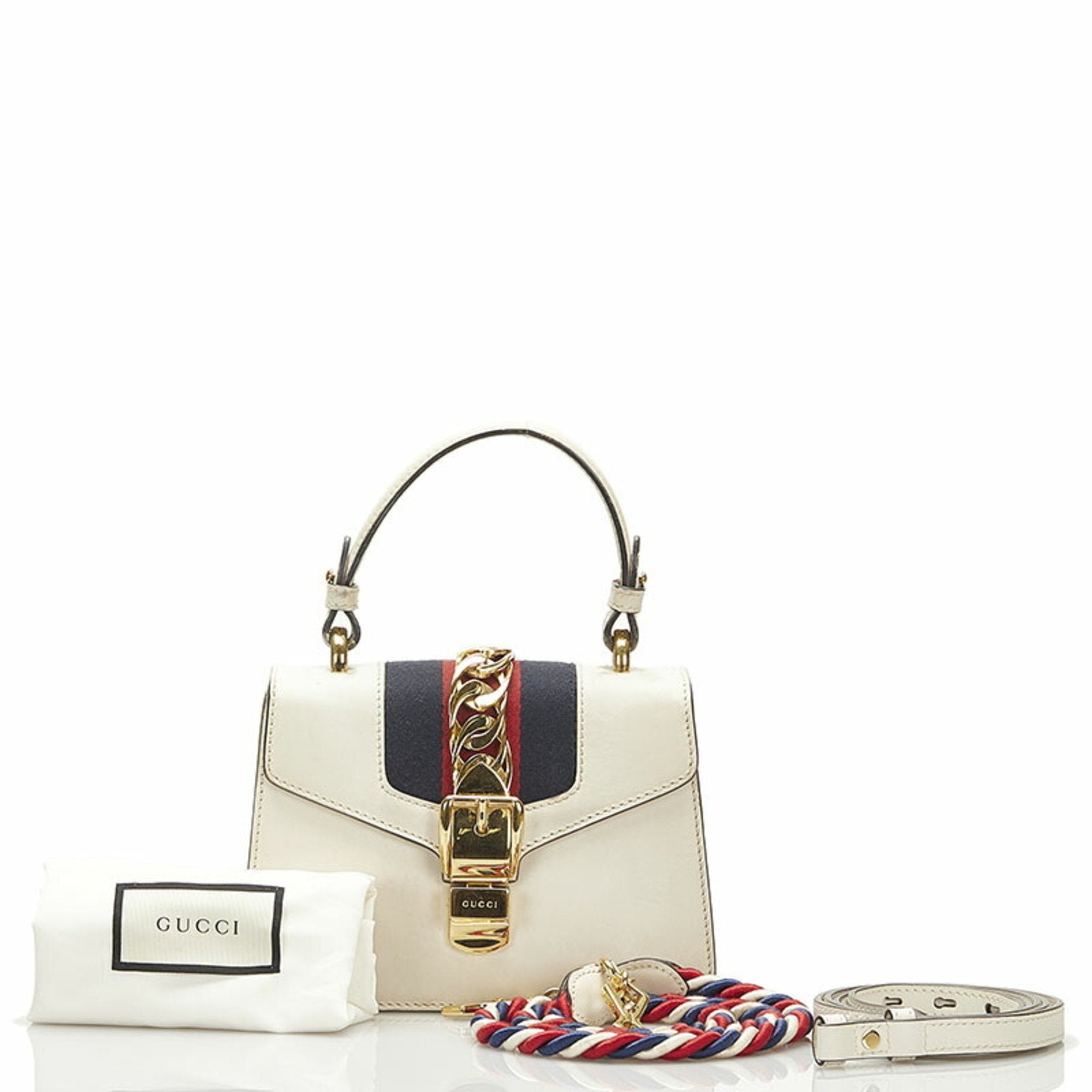 Gucci Sylvie Mini Handbag Shoulder Bag 470270 White Leather Ladies GUC