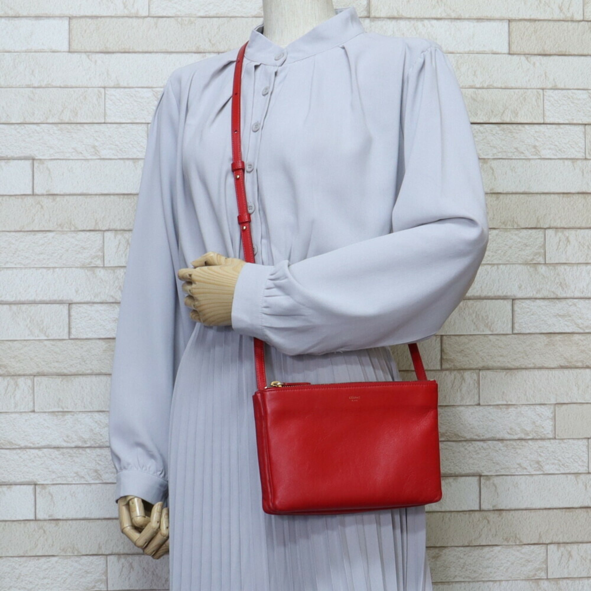 Celine trio outlet bag red