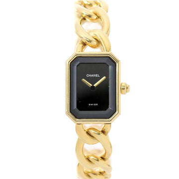 CHANEL Premier L size H0003 Vintage ladies watch K18YG yellow gold black dial quartz Premiere