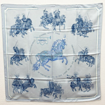 HERMES CARROUSEL Horse Pattern Muffler/Scarf Blue Silk Ladies Fashion IT1W4FO563O2