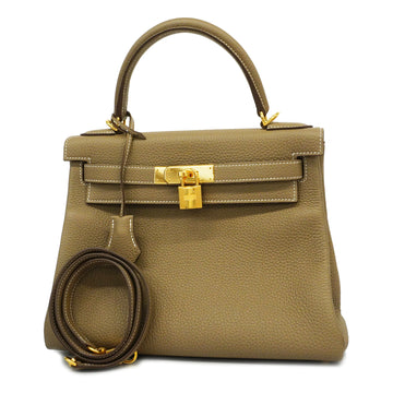 HERMES[3yc1700-e] Auth  2way Bag Kelly 28 Y Engraved Togo Etoupe Gold metal