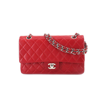 Chanel matelasse 25 chain shoulder bag leather red A01112 silver metal fittings Matelasse Bag