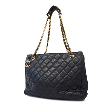 Chanel shoulder bag matelasse chain shoulder lambskin navy gold metal