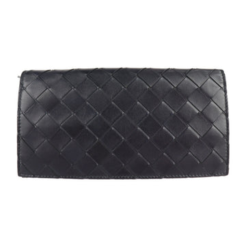 BOTTEGA VENETA Continental Wallet Intrecciato Bifold 591365 Leather Black Spazzolato Long Fold