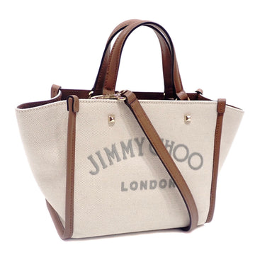 JIMMY CHOO Tote Bag Women's Natural Dark Tan Canvas Leather Hand AVENUE TOTE S Small A210544