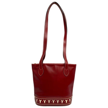 SAINT LAURENT Yves  Logo Stitch YSL Charm Leather Tote Bag Shoulder Red