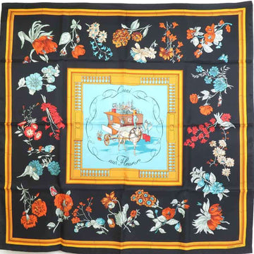 HERMES Scarf Carre 90 Quai aux fleurs Flowering Kaigandori Silk Black x Multicolor Unisex h29479a