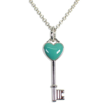 TIFFANY 925 blue enamel heart key pendant necklace