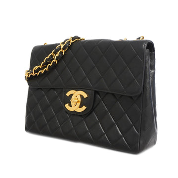 Chanel shoulder bag Decamatlass?? W chain lambskin black gold metal