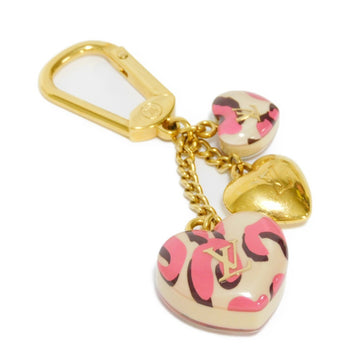 LOUIS VUITTON Keychain Portocle Leopard Heart Pink Plastic LV Logo Resin Broncolail M66263 Women's