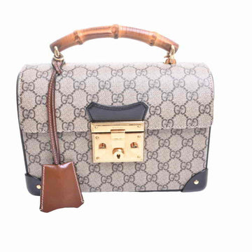 Gucci GG Supreme Padlock Bamboo Shoulder Bag Brown PVC