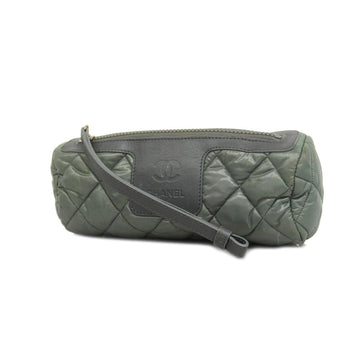 CHANEL Pouch Coco Cocoon Leather Nylon Gray Silver Hardware Women's
