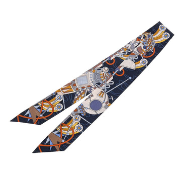 HERMES Twilly ODYSSEY Marine Gold Ciel 063707S Ladies Silk 100% Scarf Muffler