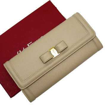 Salvatore Ferragamo Long Wallet Vera Beige Gold Leather