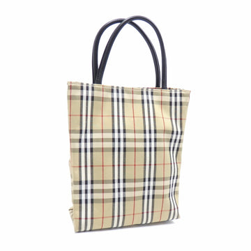 BURBERRY Handbags Women's Beige Canvas Leather Tote Plaid