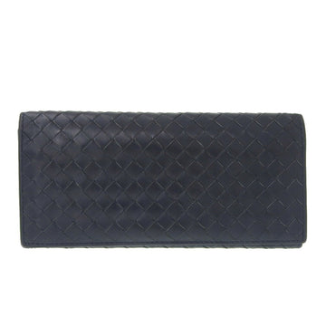 Bottega Veneta Intrecciato Billfold Bifold Long Wallet Leather Navy Blue 120697V4651