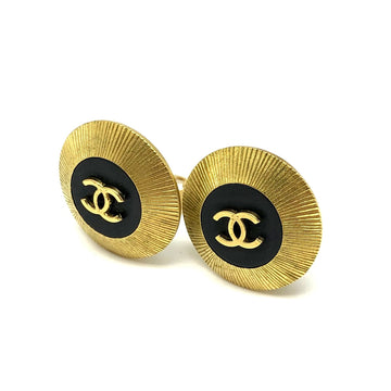 CHANEL earrings here mark 95C gold black accessories circle ladies