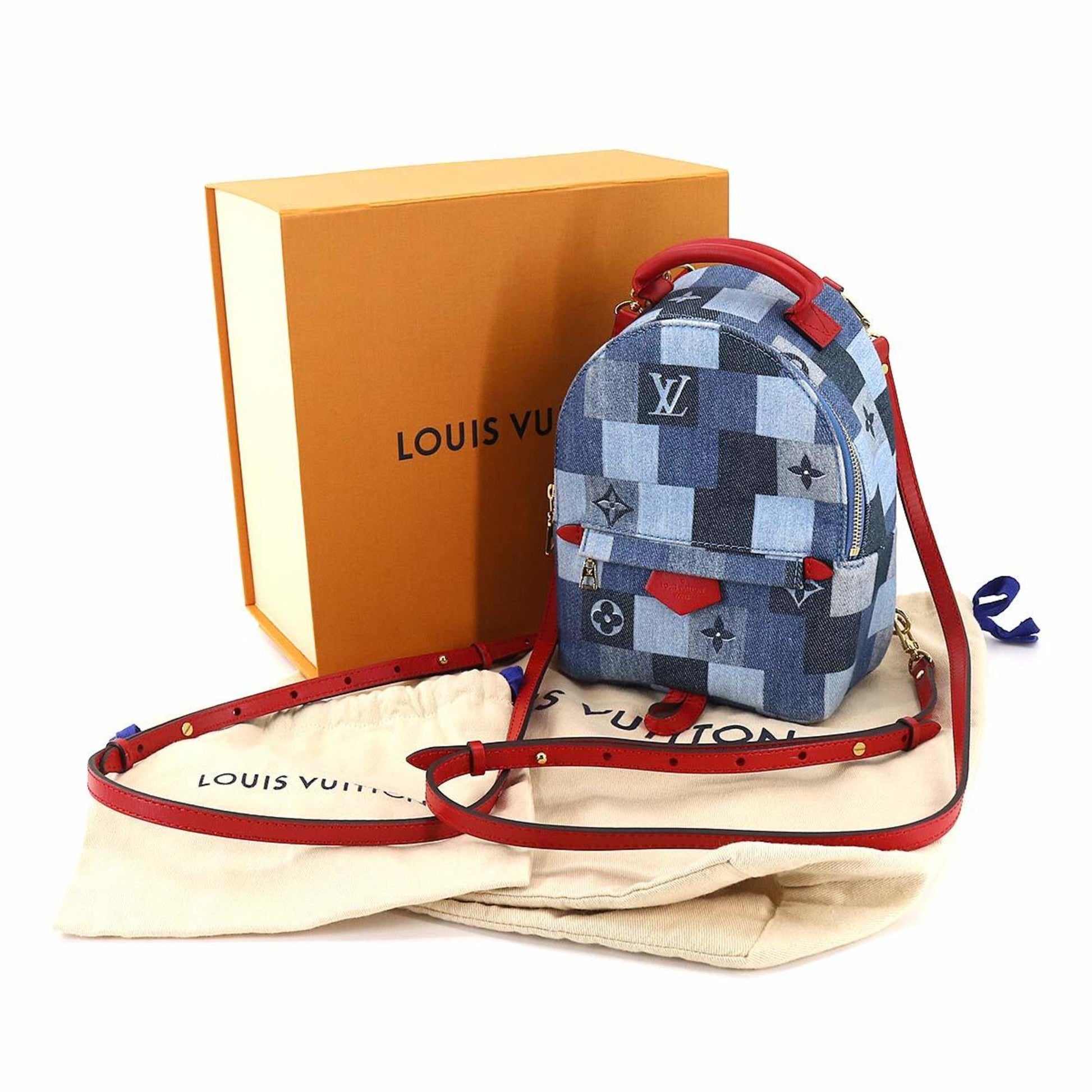 Louis Vuitton Denim Monogram Palm Springs Backpack MINI Blue Red M4504 in  2023