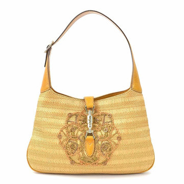 GUCCI Shoulder Bag New Jackie Straw/Leather Beige/Mustard Gold Ladies 140040