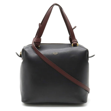 CELINE Soft Cube Small Handbag Shoulder Bag Leather Bicolor Black Bordeaux 181613S 38NO