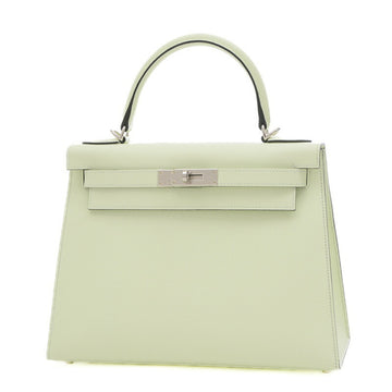 HERMES Kelly 28 Outer Sewing Handbag Epson Vert Fizz Silver Hardware B Engraved