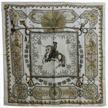 HERMES Carre 90 LVDOVICVS MAGNVS Louis XIV silk white ladies scarf on a horse