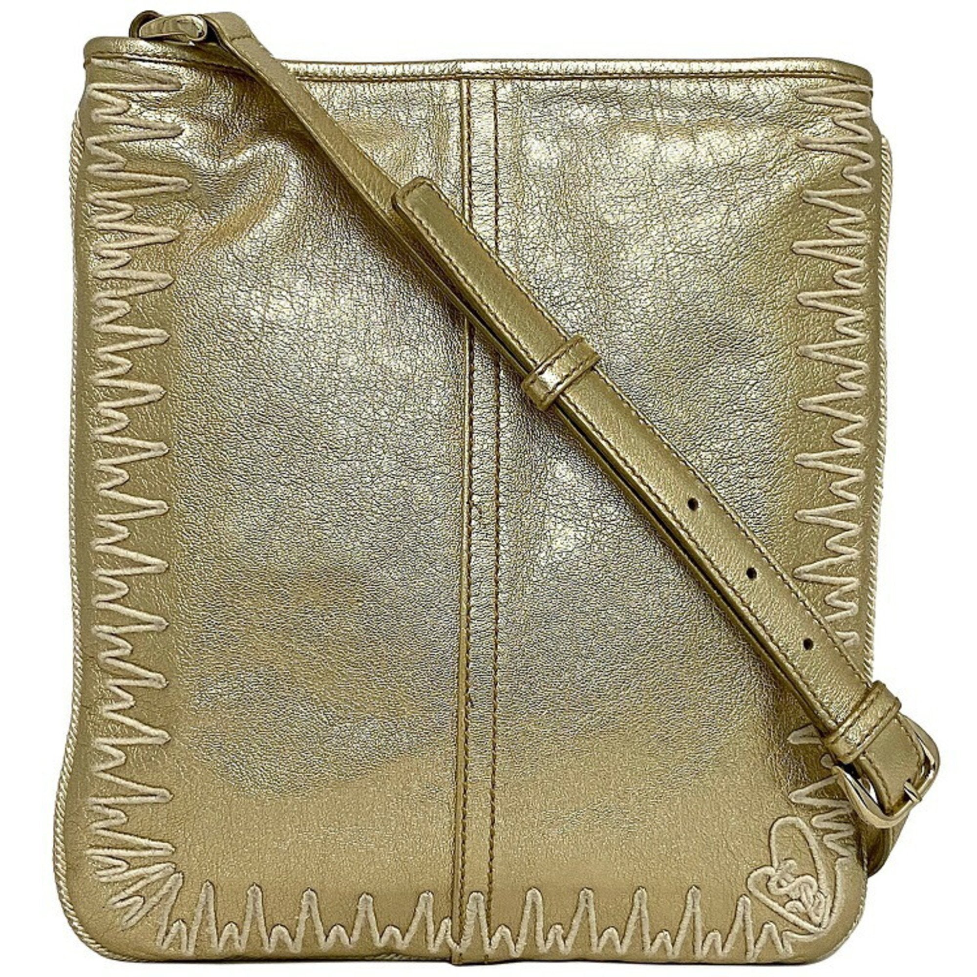 YVES SAINT LAURENT shoulder bag gold leather embroidery