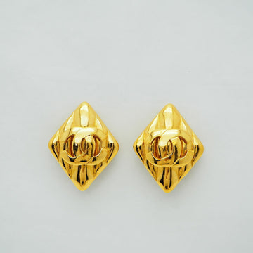 CHANEL Rhombus Coco Earring Stripe 97P Gold Women's