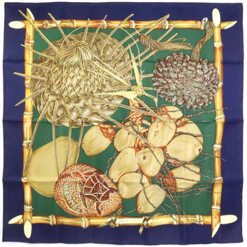 HERMES Scarf Carre 90 JARDIN CREOLE Creole Paradise Silk Navy Unisex 55135a