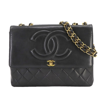 CHANEL Matelasse Chain Shoulder Bag Leather Black Gold Hardware Vintage