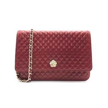 CHANEL diagonal shoulder bag leather wine red ladies